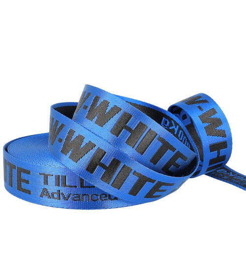 Film 20m jacquard webbing RAW WHITE 35mm Blue/black