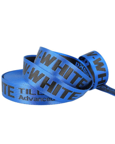 Pellicola 20 m di fettuccia jacquard RAW WHITE 35 mm Blu/nero