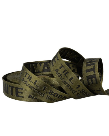 Pellicola 20 m di fettuccia jacquard RAW WHITE 35 mm Kaki/nero