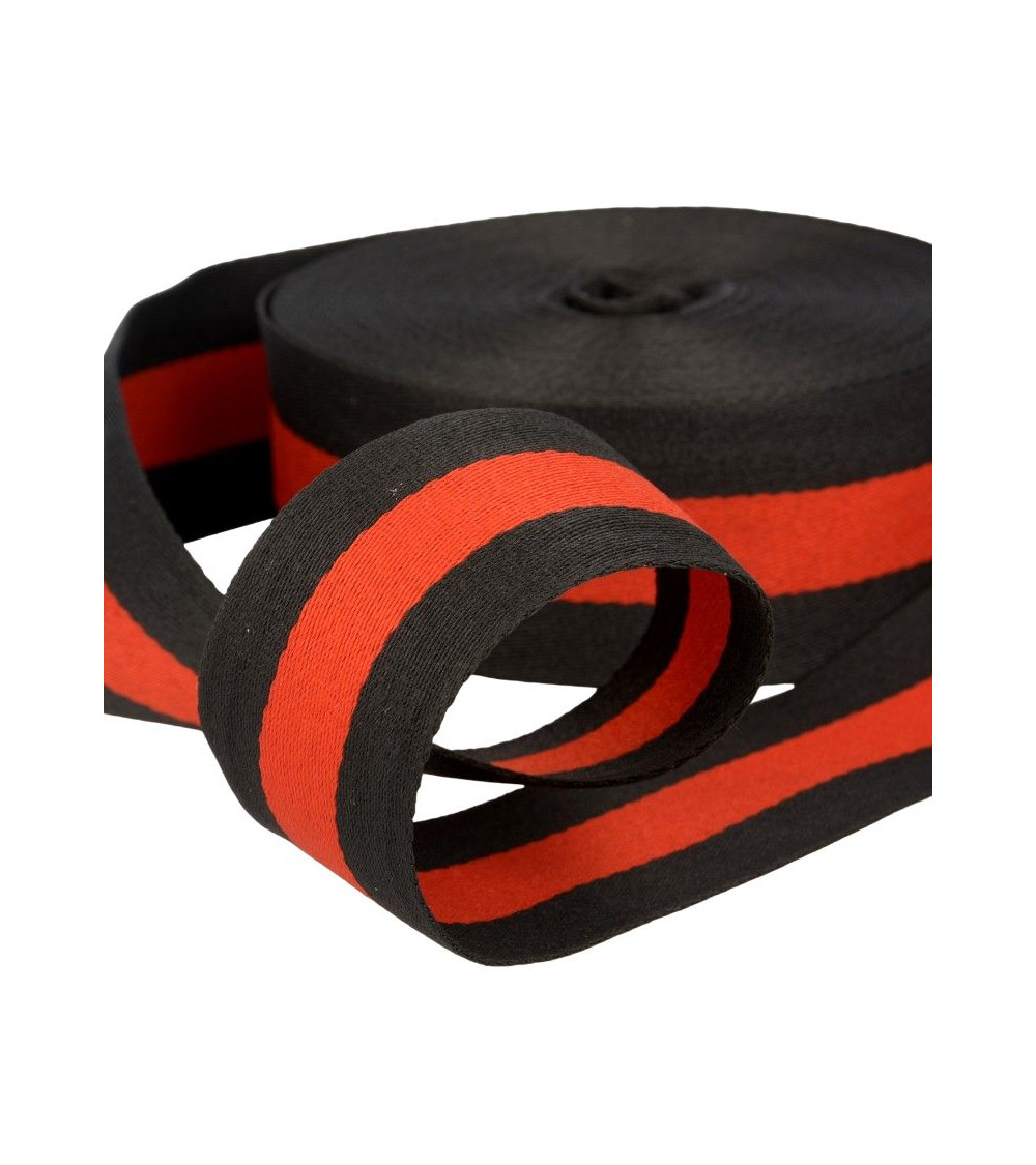 Film 25m galon stripes  40mm Noir/Rouge