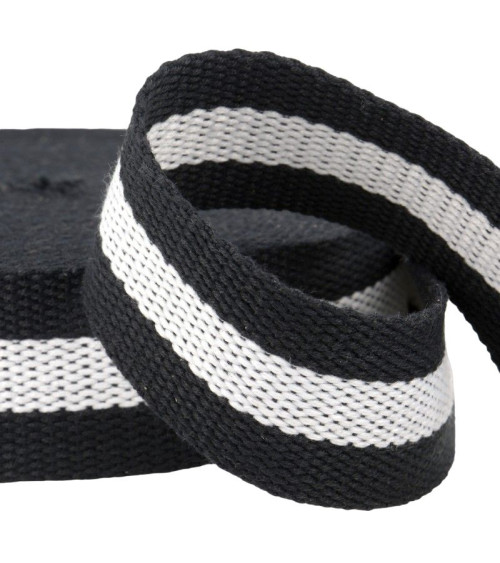 Film 25m sangle bicolore  30mm Noir/Blanc