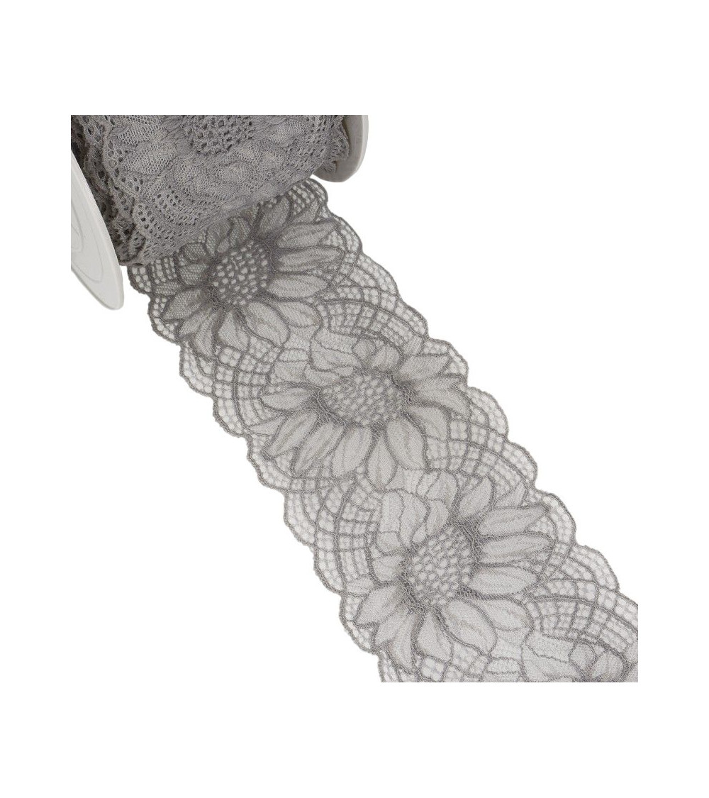 15m Spool of Elastic Lace Medium Grey 100mm