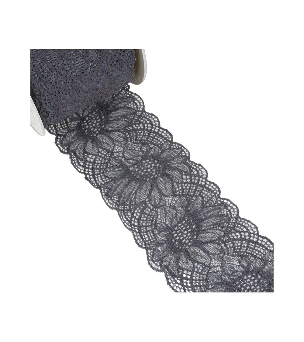Bobina 15m Encaje Elástico Gris Negro 100mm