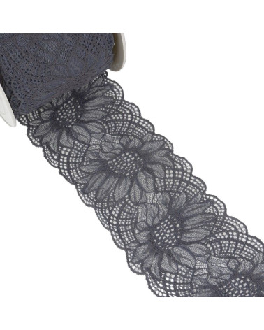 Bobina 15m Encaje Elástico Gris Negro 100mm