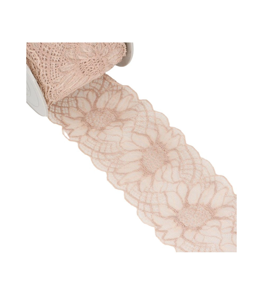 15m spool of elastic lace in old pink 100mm