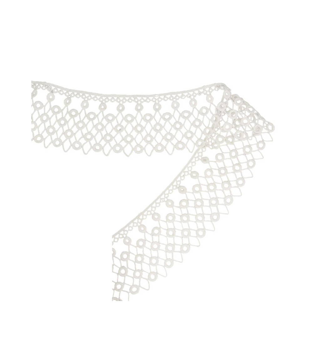 Bobina 13,7m Círculos guipur/diamantes Blanco 70mm