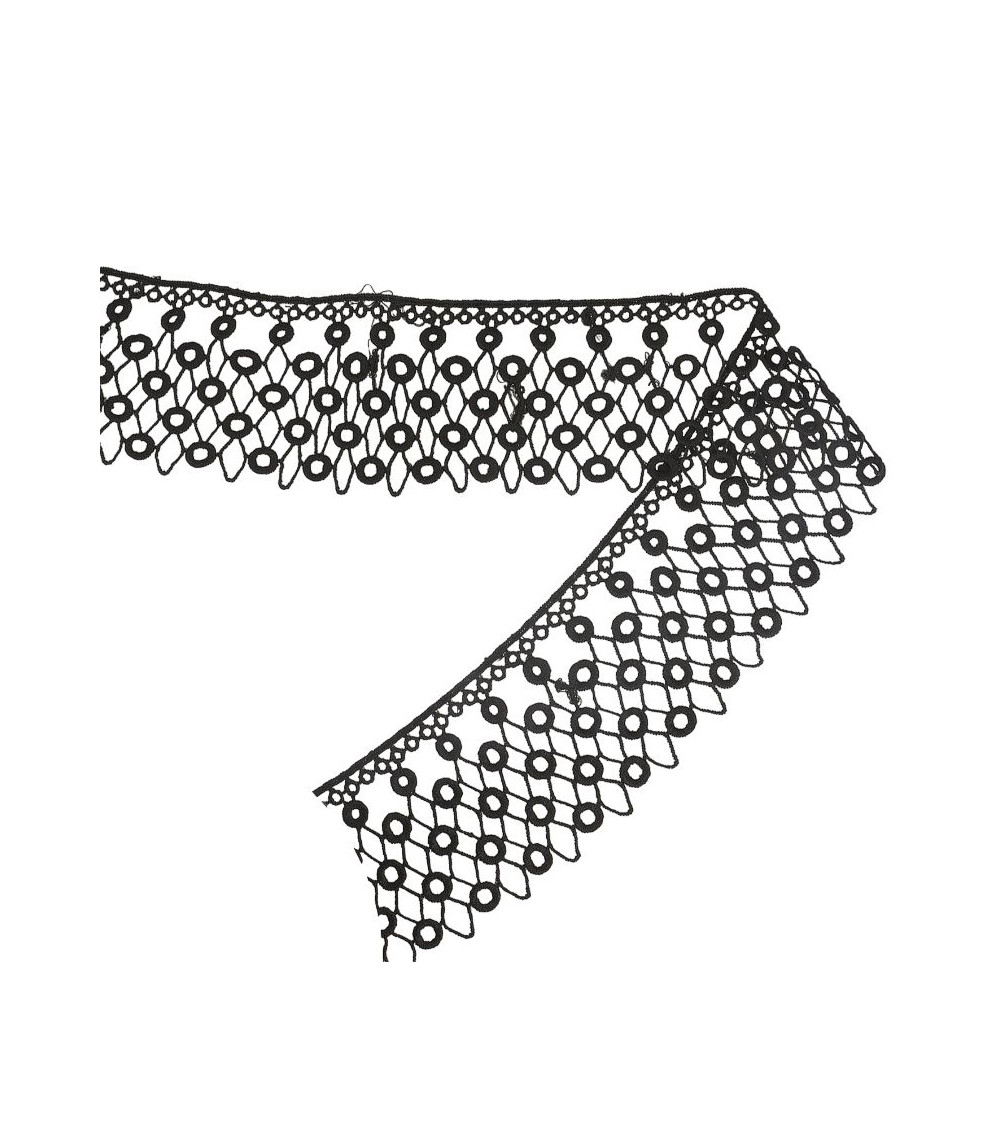 Spule 13,7 m Guipure-Kreise/Diamanten Schwarz 70 mm