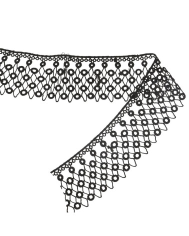 Spule 13,7 m Guipure-Kreise/Diamanten Schwarz 70 mm