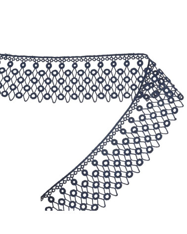 Spule 13,7 m Guipure-Kreise/Diamanten Marineblau 70 mm