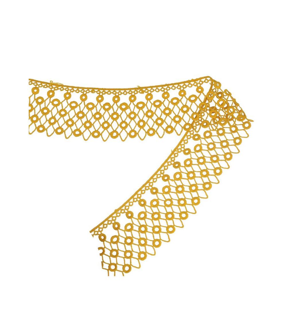 Bobina 13,7m Círculos guipur/diamantes Mostaza 70mm