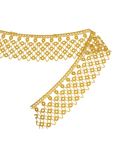 Bobina 13,7m Círculos guipur/diamantes Mostaza 70mm