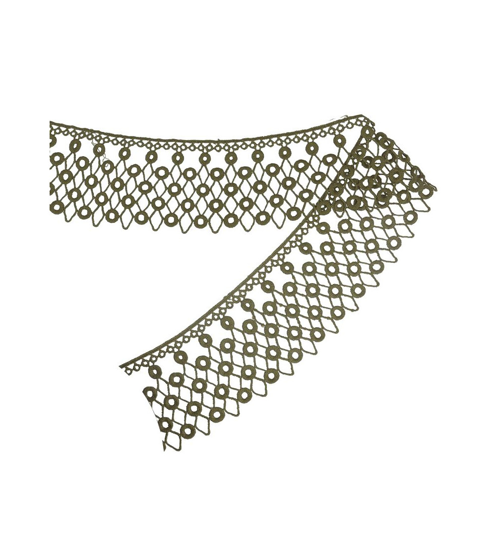 Bobina da 13,7 m Cerchi/diamanti guipure Khaki 70 mm