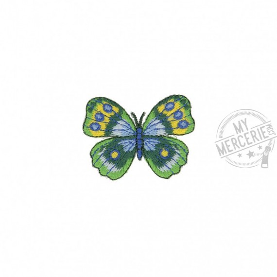 Ecusson thermocollant Papillon vert bleu 4cm x 4,5cm