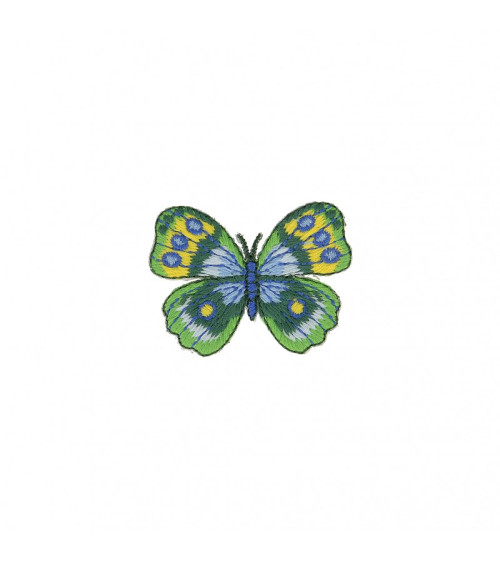 Ecusson thermocollant Papillon vert bleu 4cm x 4,5cm