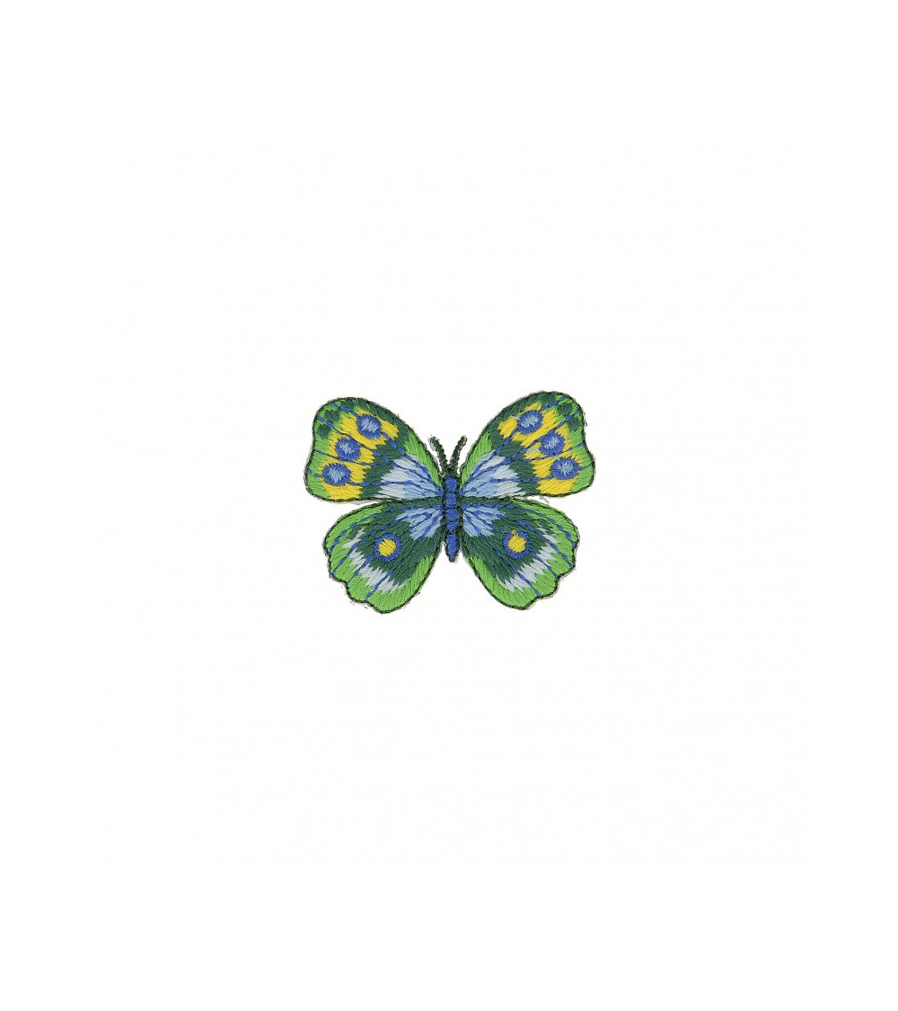 Ecusson thermocollant Papillon vert bleu 4cm x 4,5cm