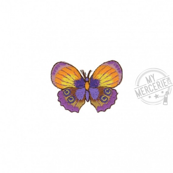 Ecusson thermocollant Papillon violet jaune 4cm x 4cm