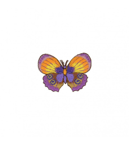 Ecusson thermocollant Papillon violet jaune 4cm x 4cm