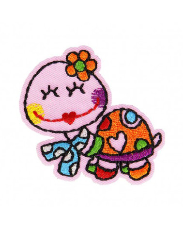 Set of 3 iron-on patches Happy Turtle 4.5cm x 5cm