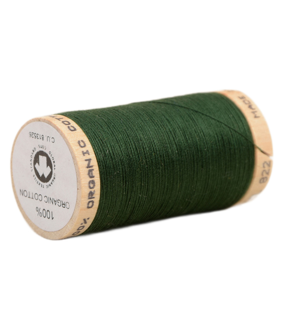 Spool of 100% organic cotton thread 275m bottle green