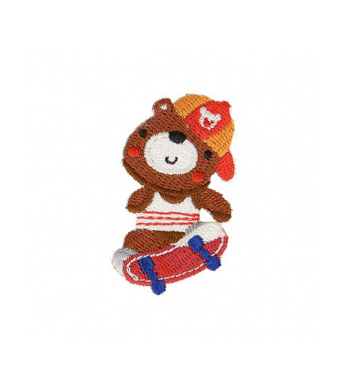 Set of 3 iron-on Teddy Bear on skate patches 4cm x 2cm