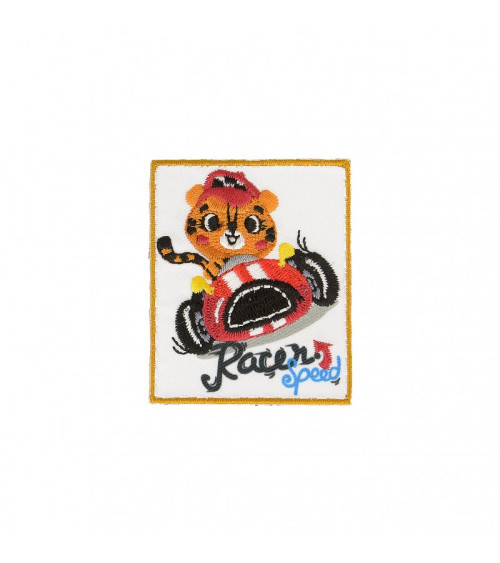 Set of 3 iron-on badges Large Tiger in car 4.5cm x 6cm