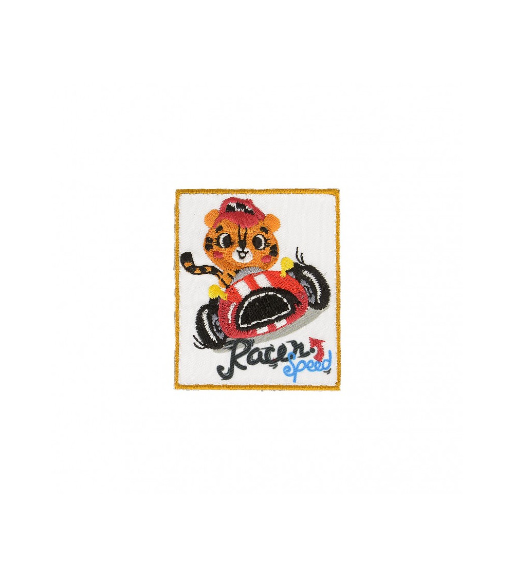 Set mit 3 Aufnähern zum Aufbügeln, großer Tiger im Auto, 4,5 cm x 6 cm