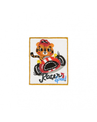 Set of 3 iron-on badges Large Tiger in car 4.5cm x 6cm