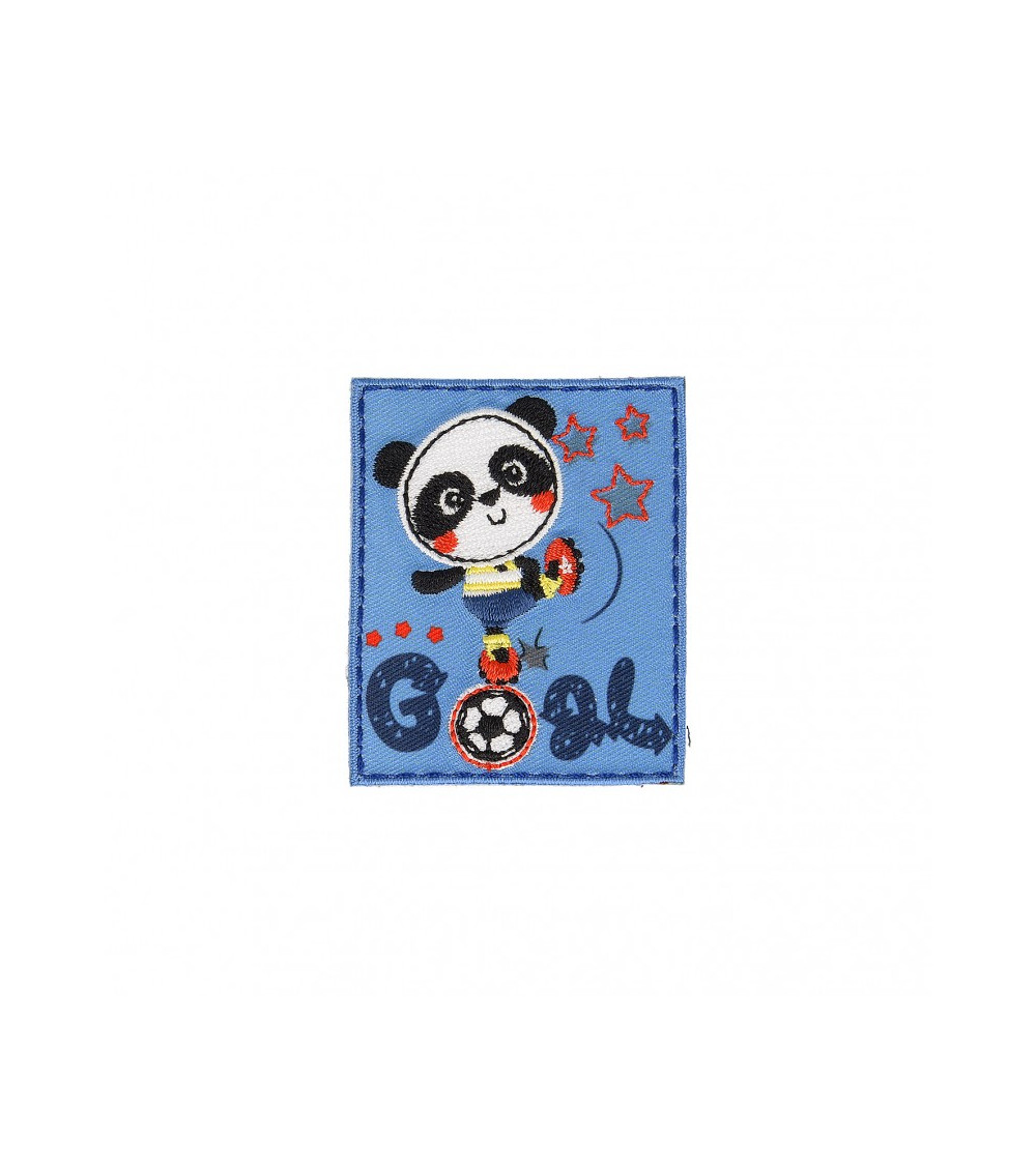 Set of 3 iron-on patches Big Panda playing football 4.5cm x 6cm