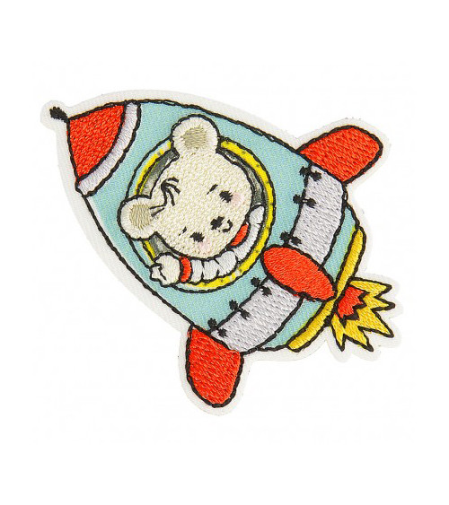 Set of 3 rocket bear iron-on patches 5cm x 6cm