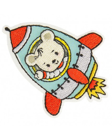 Set of 3 iron-on badges Bear in rocket 5cm x 6cm