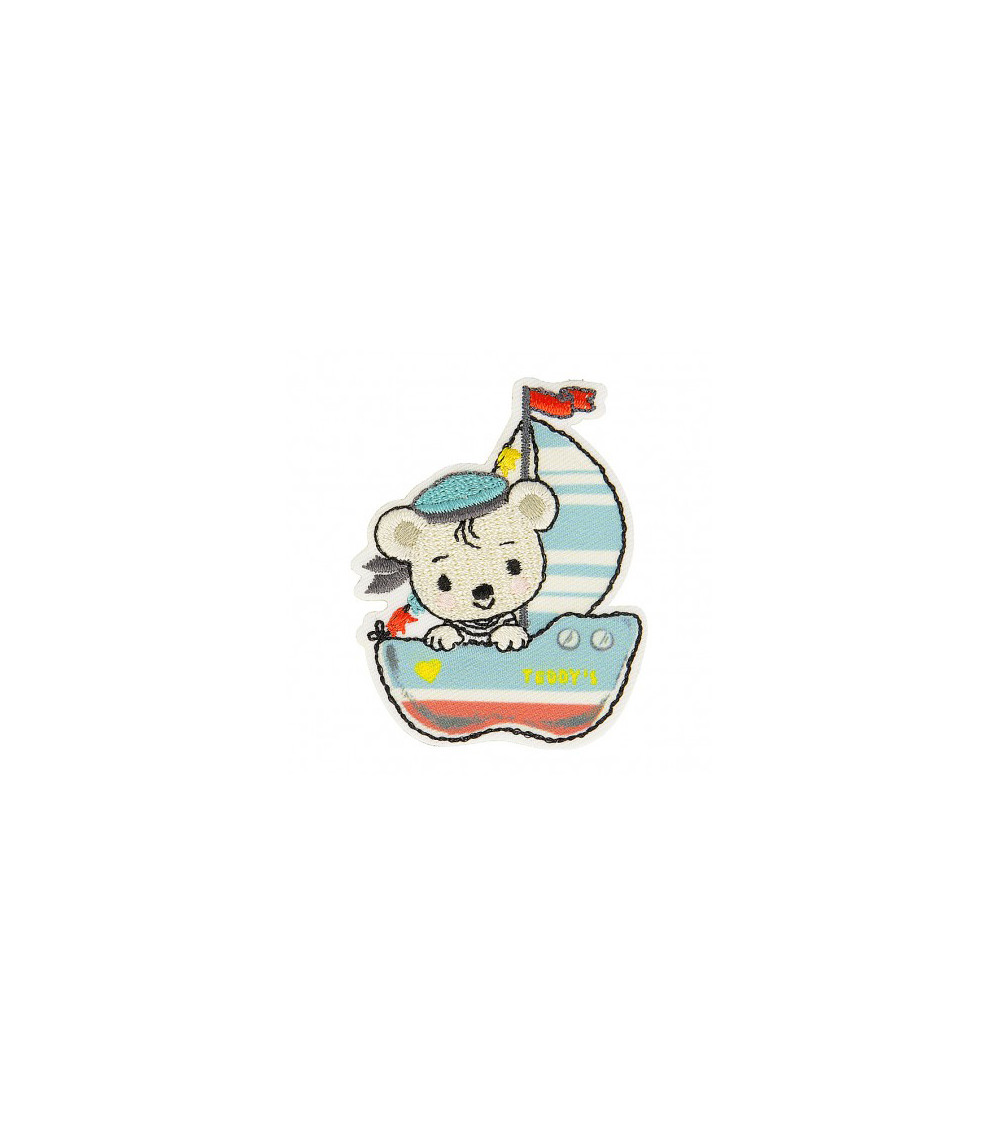Set of 3 iron-on patches Bear in boat 4.5cm x 4cm