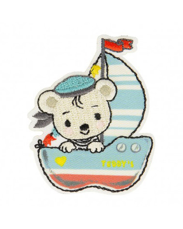 Set of 3 iron-on patches Bear in boat 4.5cm x 4cm