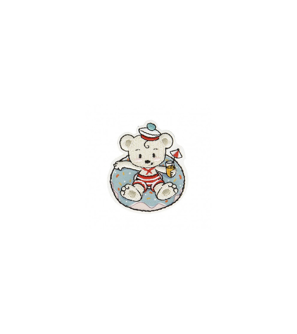 Set of 3 iron-on patches Bear at the beach 4.5cm x 4cm