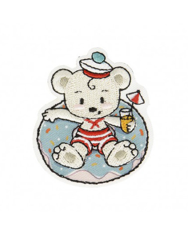 Set of 3 bear on the beach iron-on patches 4.5cm x 4cm