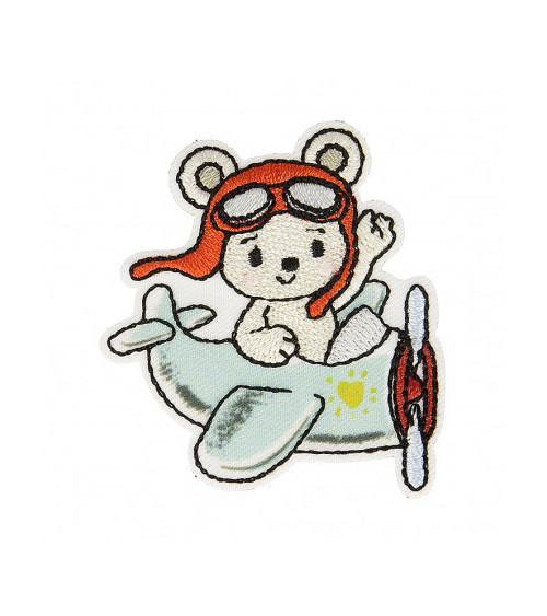 Set of 3 iron-on patches Bear on plane 4.5cm x 4cm