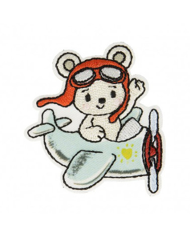 Set of 3 iron-on badges Bear in plane 4.5cm x 4cm