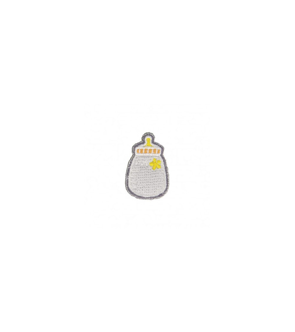 Set of 3 iron-on baby bottle patches, blue, 3cm x 2.5cm