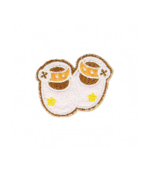 Set of 3 iron-on patches Brown baby shoes 3cm x 3.5cm