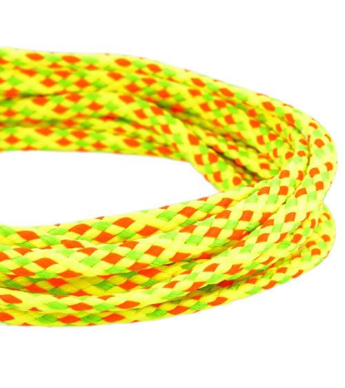 Bobine 50m Cordon damier polyester 6mm jaune multicolore fluo