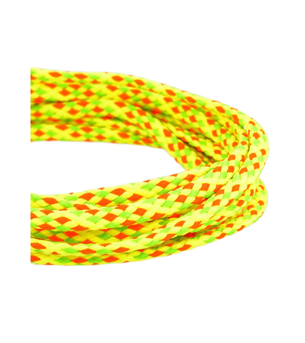 50m spool of 6mm fluorescent yellow multicoloured polyester checkerboard cord