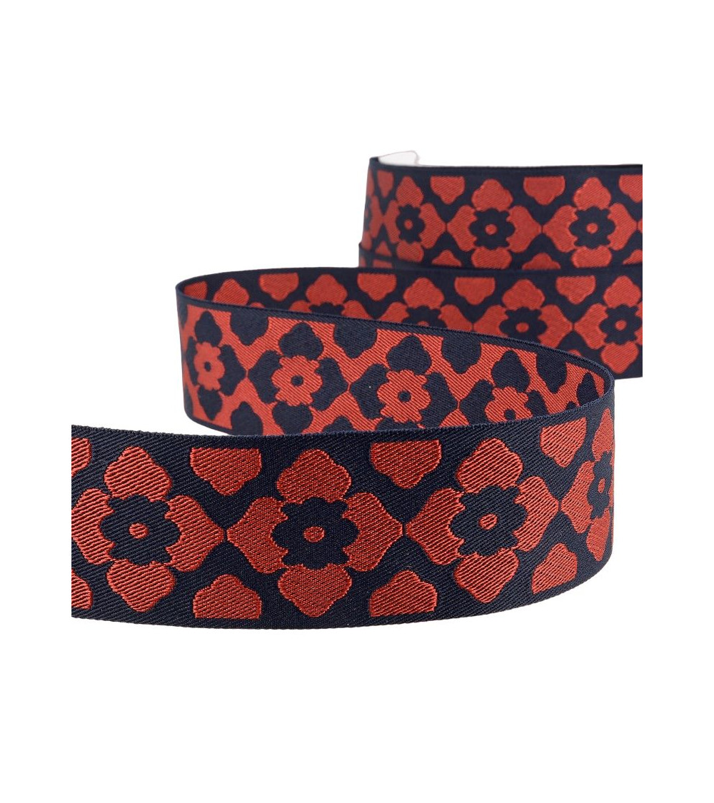 Bobina 25m Galon 40 mm jacquard orient rojo/marino
