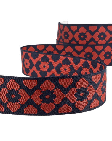 Bobina 25m Galon 40 mm jacquard oriente Rosso/marino
