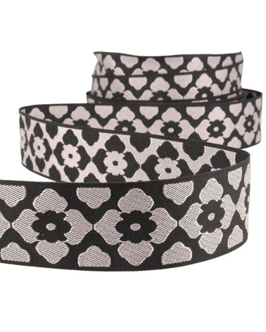 Bobine 25m Galon 40 mm jacquard orient Rose/noir
