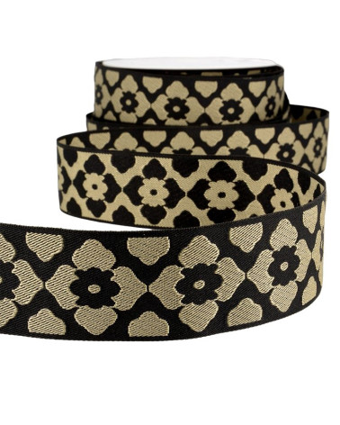 Bobine 25m Galon 40 mm jacquard orient Beige/noir