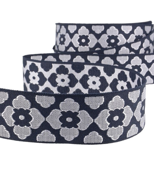 25m spool 40mm orient jacquard braid White/navy