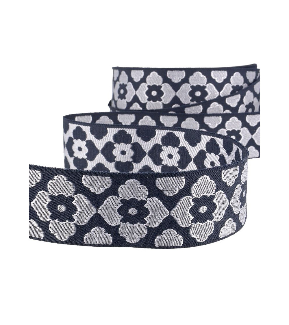 25m reel of braid 40 mm jacquard oriental white/navy