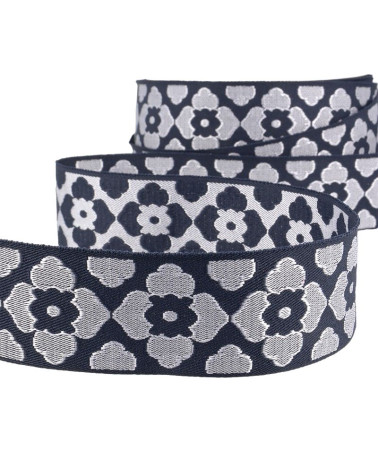 25m reel of braid 40 mm jacquard oriental white/navy