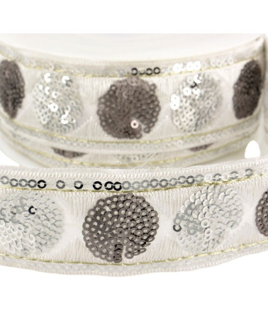 10m reel Sequin braid circles 35 mm white and silver