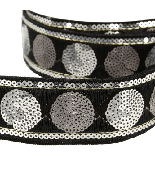 10m reel Sequin braid circles 35 mm black and silver