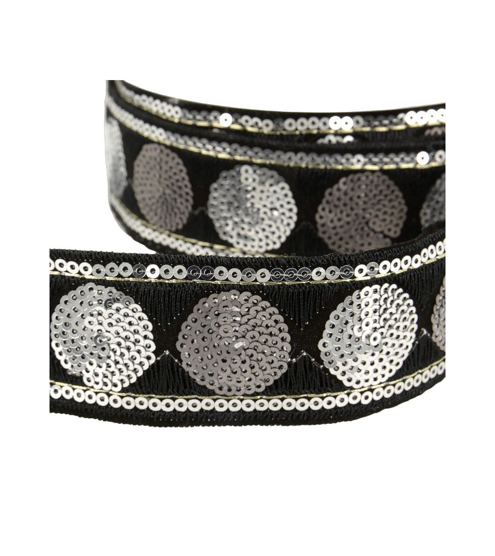 10m reel of 35mm black and silver circle sequin braid